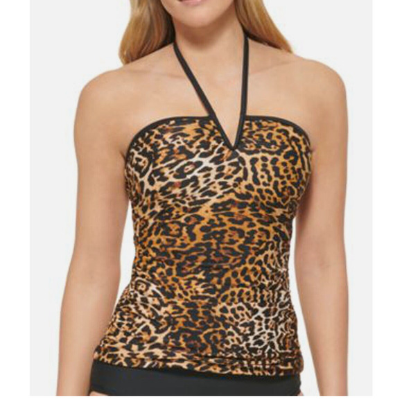 CALVIN KLEIN V-Wire Halter Tankini Top Size Small Jaguar Print Medium NWT $78 - Picture 1 of 5